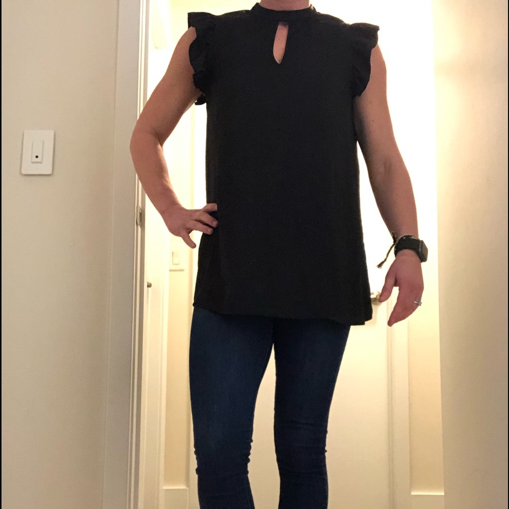 Ruffled Sleeveless Black Blouse